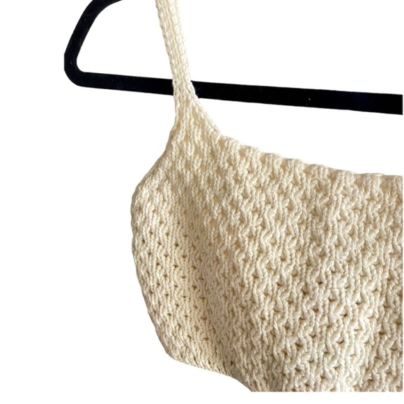 Lusana Anthropologie Knitted Kaia Crochet Cropped Bra Top Cream Size Medium NWT - Picture 2 of 6
